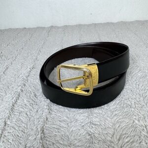 Vintage Christian Dior Black Brown Reversible Leather Belt Gold Buckle Preppy